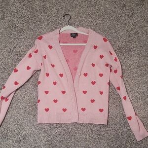 SALE--Pink Heart Patterned Women's Cardigan Sweater